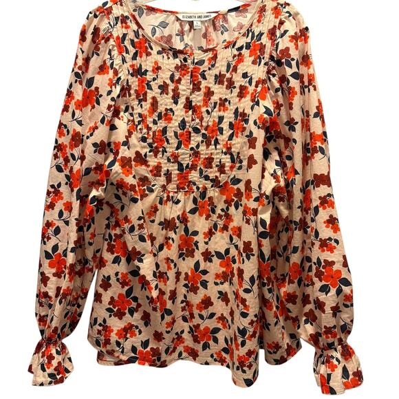 Elizabeth and James Floral Boho Cotton Blouse Smocked Top S - Picture 2 of 10